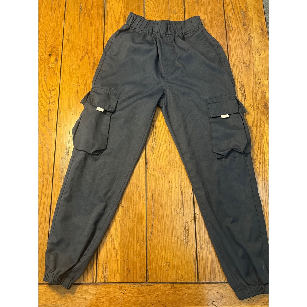 Kids Cargo Jogger Pants Dark Gray Elastic Waist Utility Trousers Size 10Y